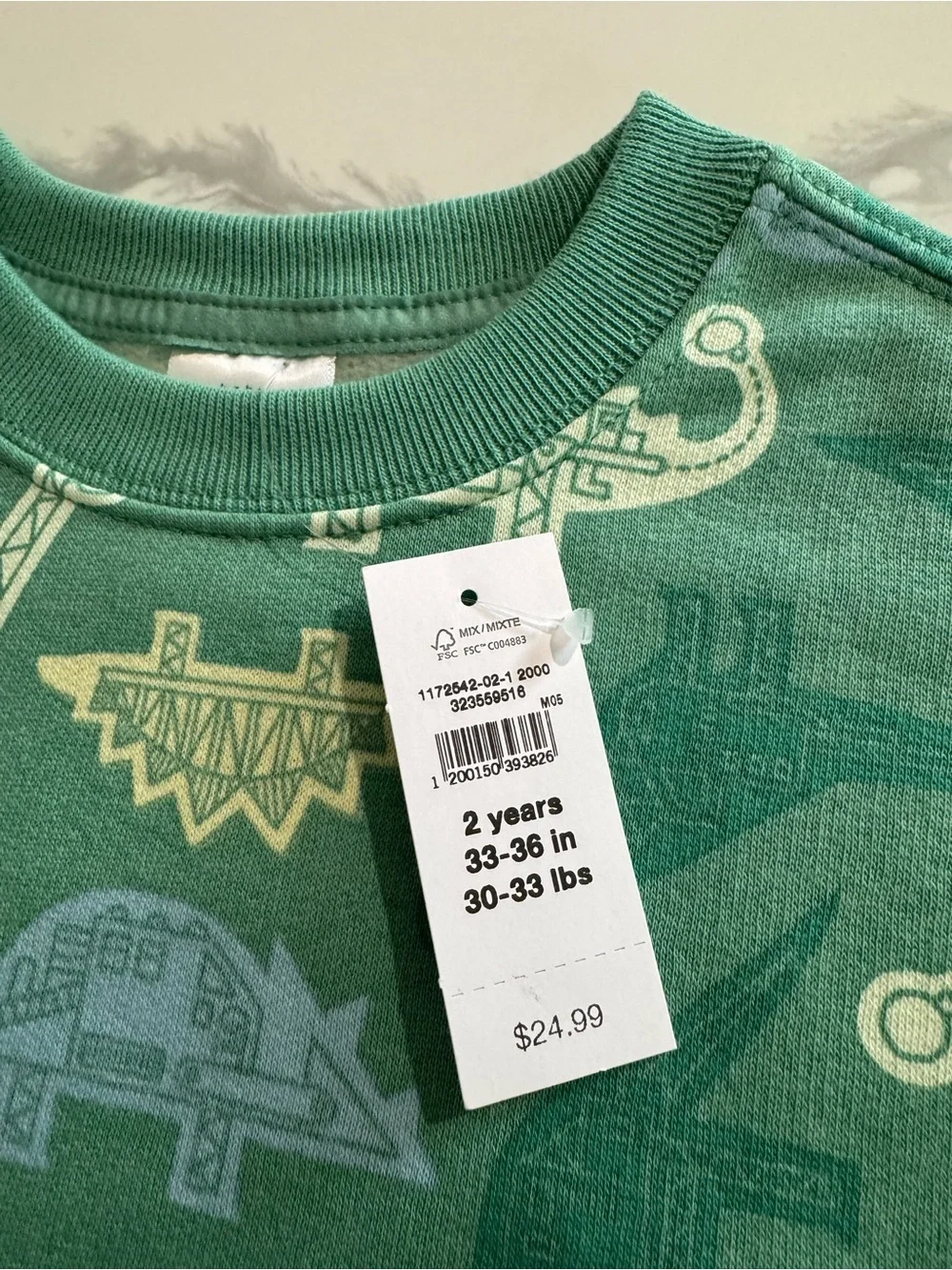 GAP Toddler Boy Green Dinosaur Sweatshirt 2T NEW